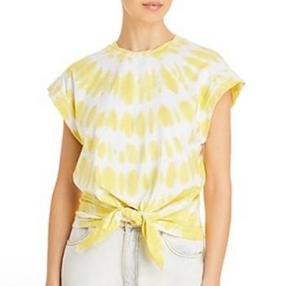 LINI Corrine twist front short sleeve tee in yellow and white size small NWT